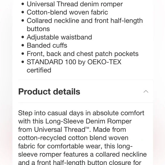 Women's Long Sleeve Denim Romper - Universal Thread Size 6 Brand New - Picture 4 of 8